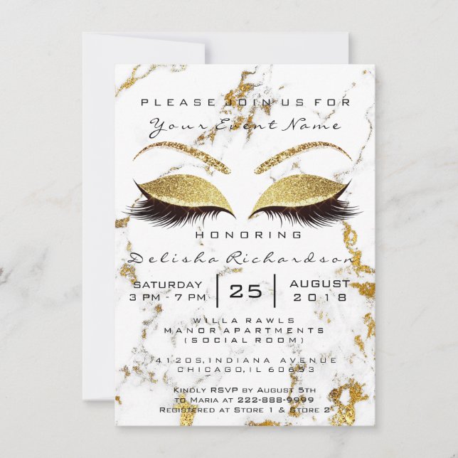Invitation Fête des mariées Sweet 16th Eyes maquillage or Mar (Devant)
