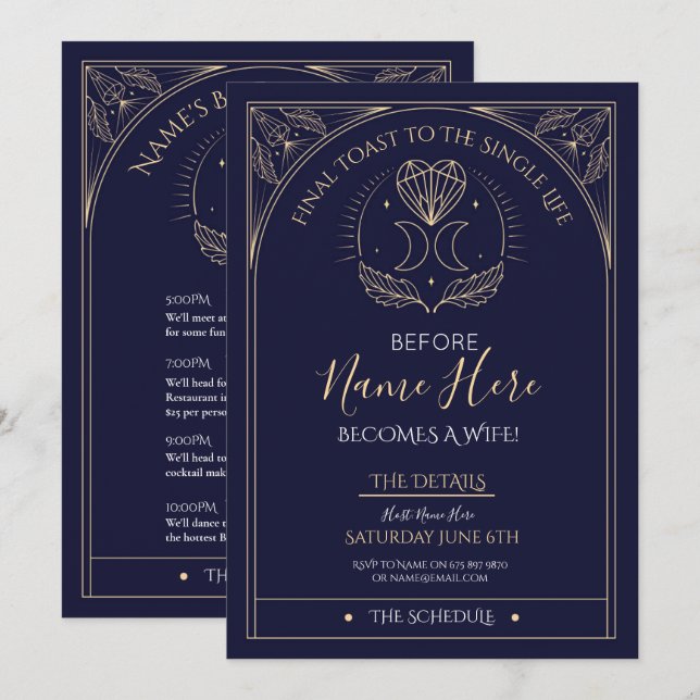 Invitation Fête des mariées Tarot Parti Itinéraire Marine Mys (Devant / Derrière)