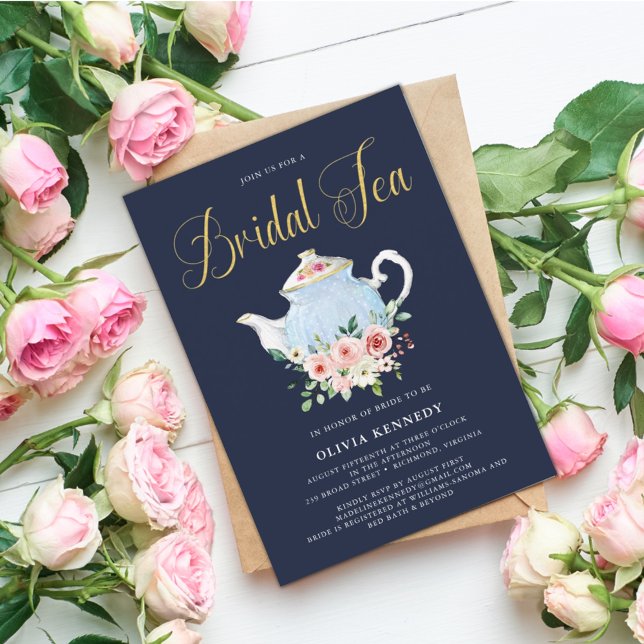 Invitation Fête des mariées Tea Elegant Blush Floral Gold (Créateur téléchargé)