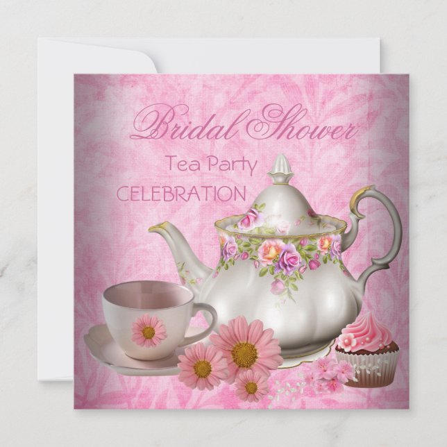 Invitation Fête des mariées Tea floral rose Fête Cupcake (Devant)