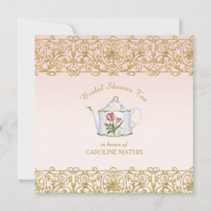 Invitation Fête des mariées Tea Party déjeuner Pink Gold Part