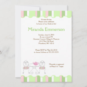 Invitation Fête des mariées Tea Party Green Stripe