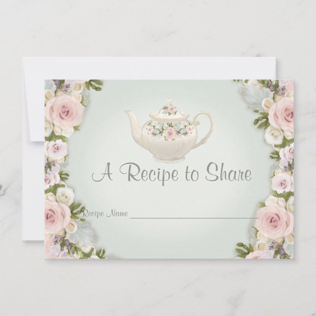 Invitation Fête des mariées Tea Party Recette Rose Floral (Devant)