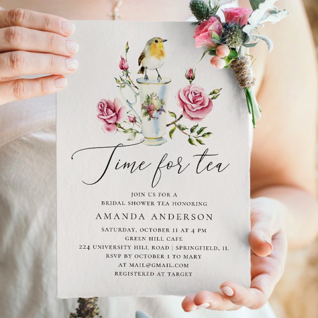 Invitation Fête des mariées Tea Party. Roses roses roses élég (Créateur téléchargé)