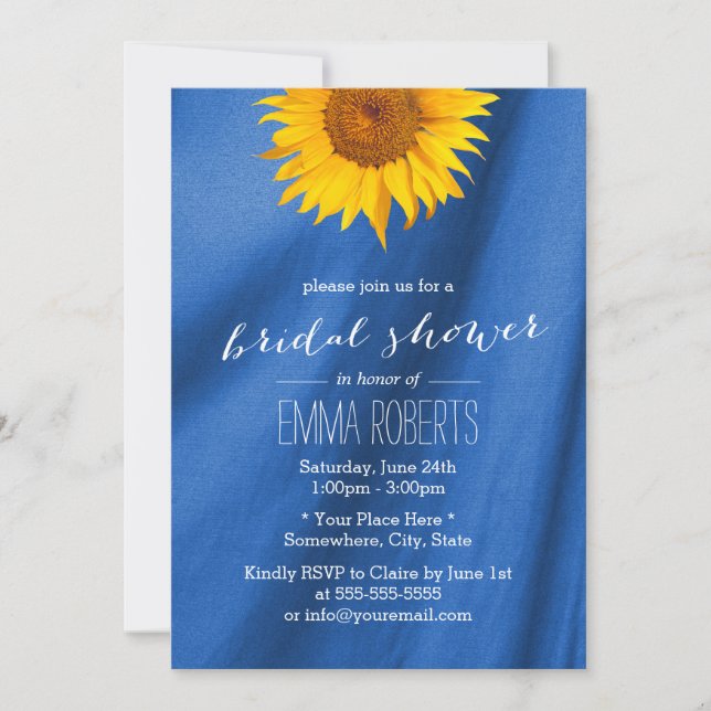 Invitation Fête des mariées Tissu bleu royal de tournesol (Devant)