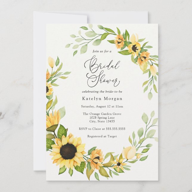 Invitation Fête des mariées tournesol et verdure (Devant)