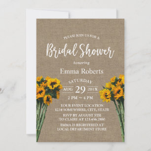 Invitation Fête des mariées Tournesol Rustique Burlap Vintage