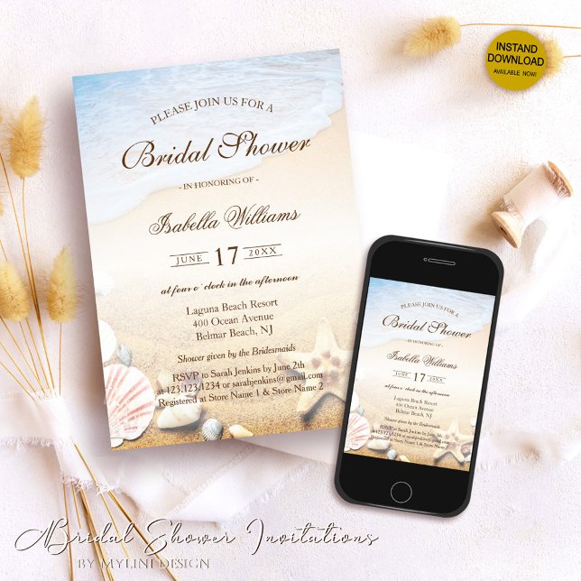 Invitation Fête des mariées Tropical Beach Wedding Starfish (Créateur téléchargé)