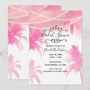 Invitation Fête des mariées Tropical Pink Palm Trees & Lumièr