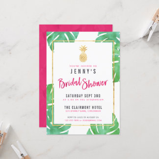 Invitation Fête des mariées Tropical Rose & Or Ananas