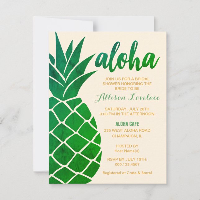 Invitation Fête des mariées tropicale Aloha modifiable (Devant)