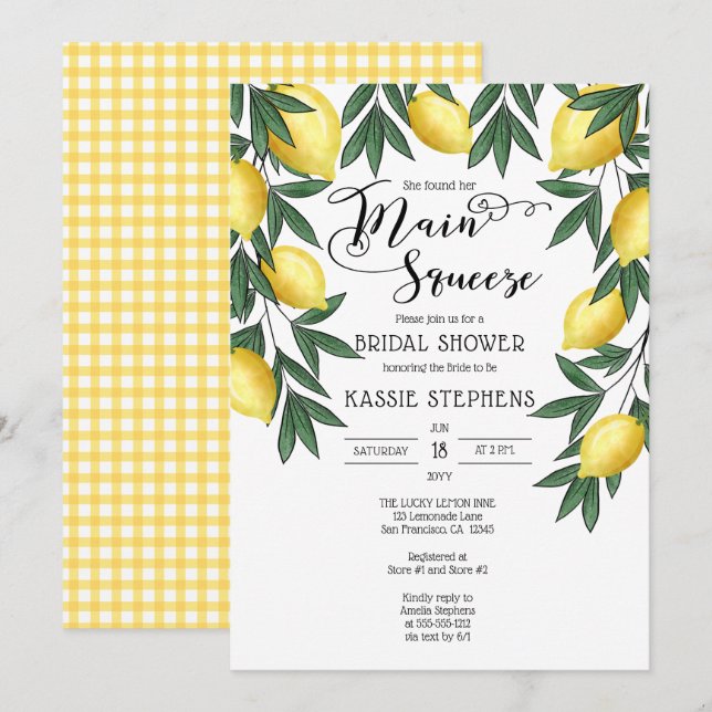 Invitation Fête des mariées Tropicale aux citrons de Squeeze (Devant / Derrière)