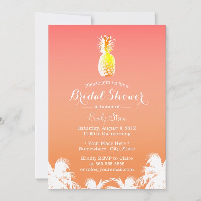 Invitation Fête des mariées tropicale d'ananas et de palmiers (Devant)