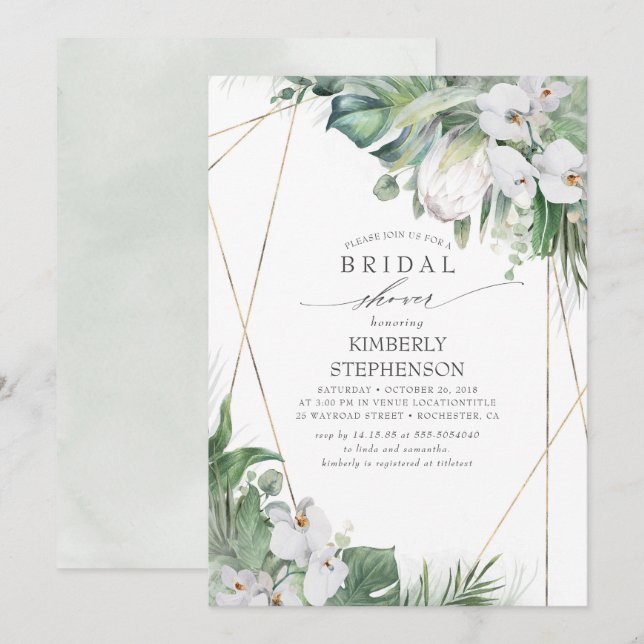 Invitation Fête des mariées tropicale des orchidées de Protea (Devant / Derrière)