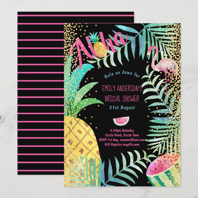 Invitation Fête des mariées tropicale hawaïenne de Luau (Devant / Derrière)
