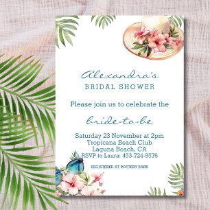 Invitation Fête des mariées tropicale rose de plage