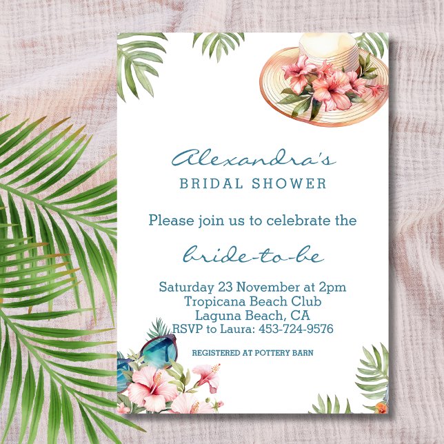 Invitation Fête des mariées tropicale rose de plage (Créateur téléchargé)
