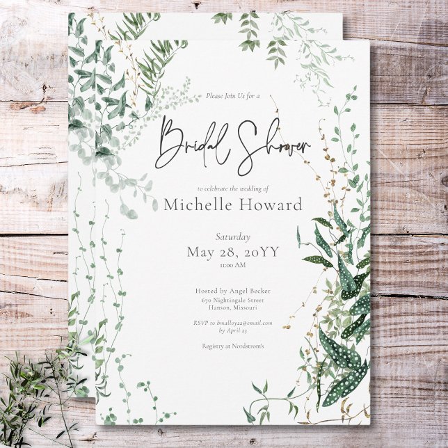Invitation Fête des mariées tropicale tropicale moderne (Delicate Modern Tropical Rainforest Bridal Shower Invitation)
