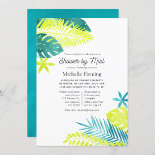 Invitation Fête des mariées tropicale turquoise et citron par