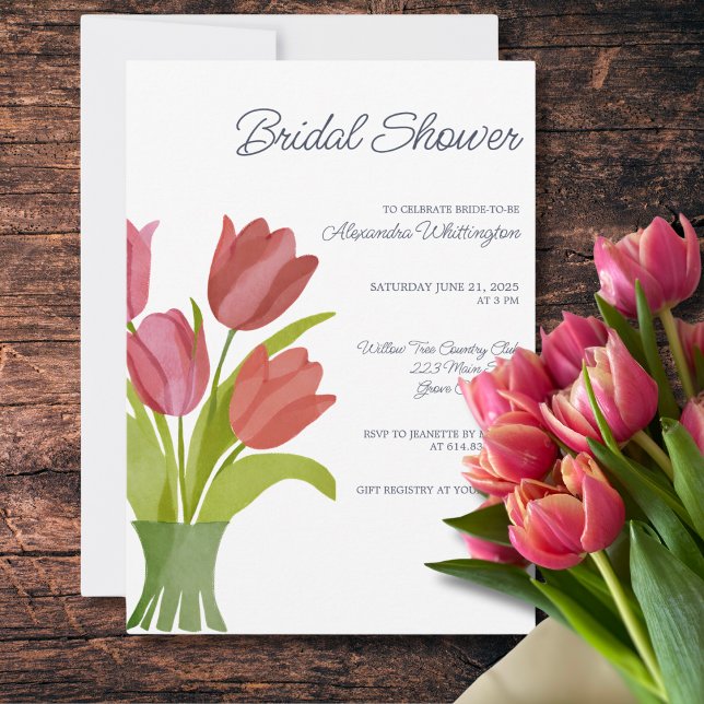 Invitation Fête des mariées Tulipes aquarelles (Créateur téléchargé)