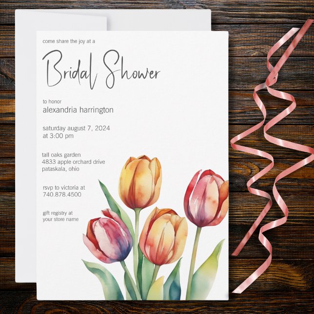 Invitation Fête des mariées Tulipes aquarelles (Créateur téléchargé)