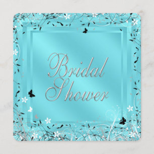 Invitation Fête des mariées turquoise Bleu Noir Blanc Papillo