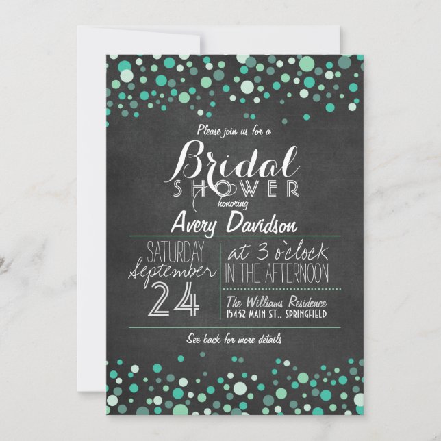 Invitation Fête des mariées turquoise Confetti Green Chalkboa (Devant)