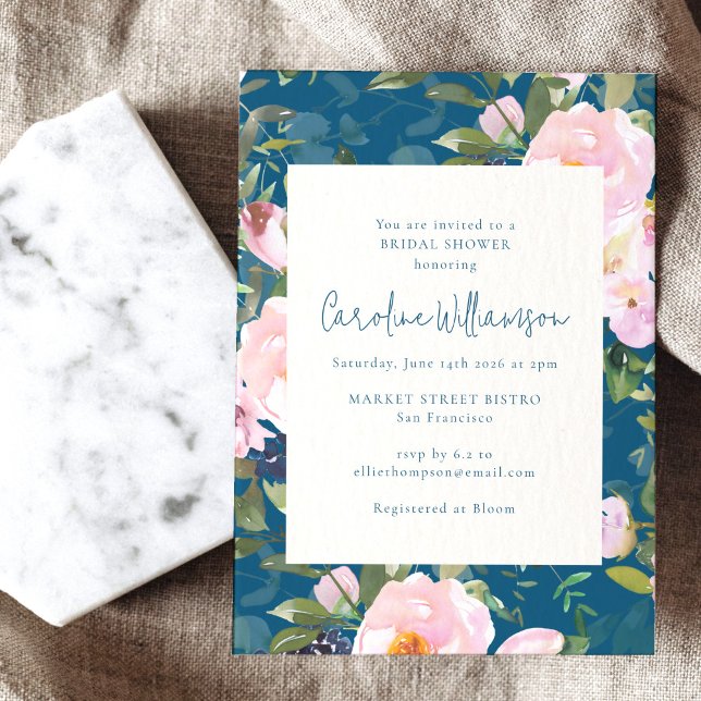 Invitation Fête des mariées turquoise de fleurs botaniques bl (Créateur téléchargé)