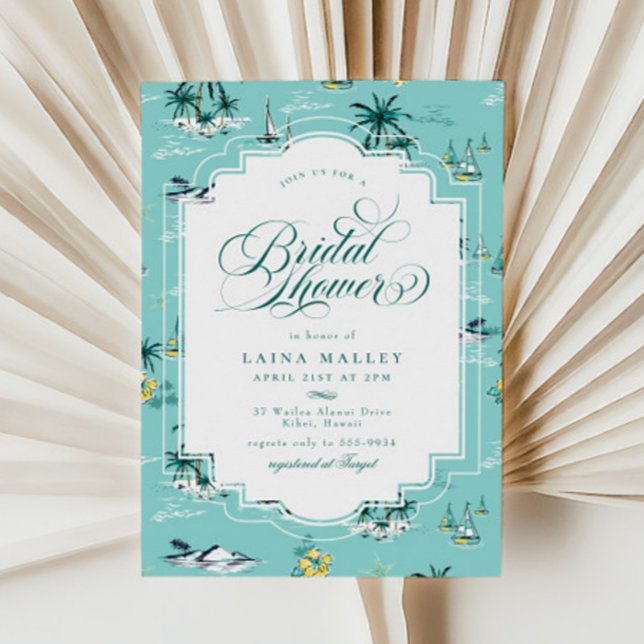 Invitation Fête des mariées turquoise de l'île tropicale Jaun (Créateur téléchargé)