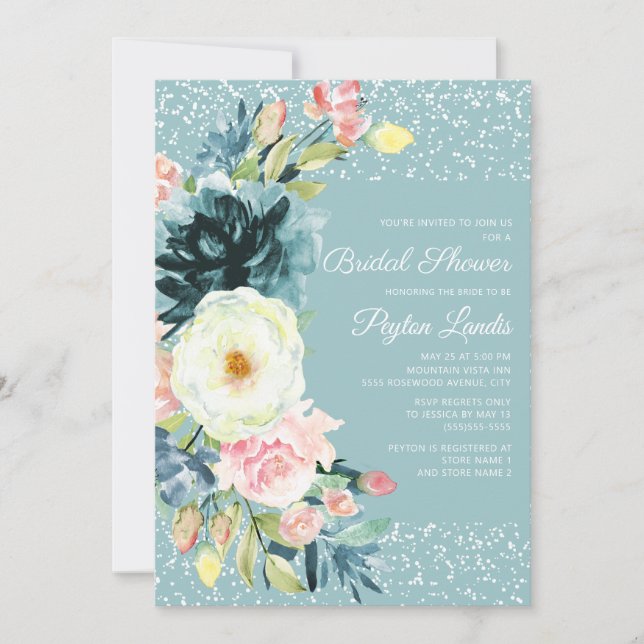 Invitation Fête des mariées Turquoise de Stardust Floral Crèm (Devant)