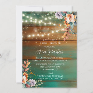 Invitation Fête des mariées turquoise en bois de conifères