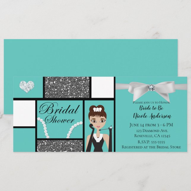 Invitation Fête des mariées Turquoise et Blanc turquoise (Devant / Derrière)