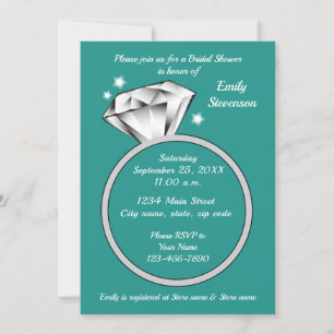 Invitation Fête des mariées turquoise verte Diamant