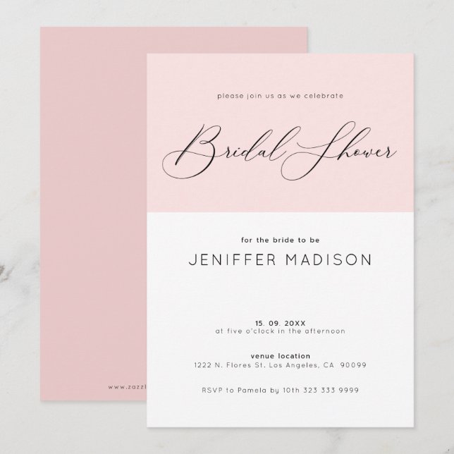 Invitation Fête des mariées typographie rose et blanc arrière (Devant / Derrière)