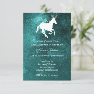 Invitation Fête des mariées Unicorn turquoise