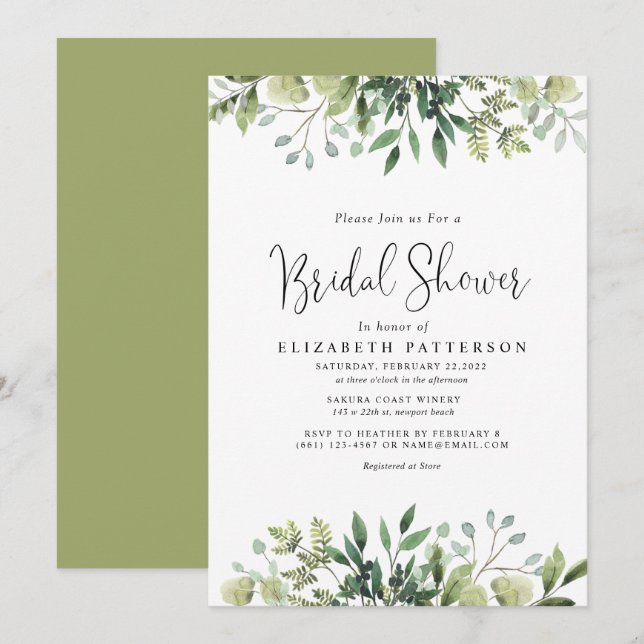 Invitation Fête des mariées végétale Eucalyptus  (Devant / Derrière)