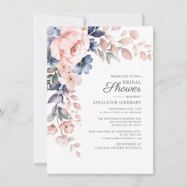 Invitation Fête des mariées végétale rose (Devant)