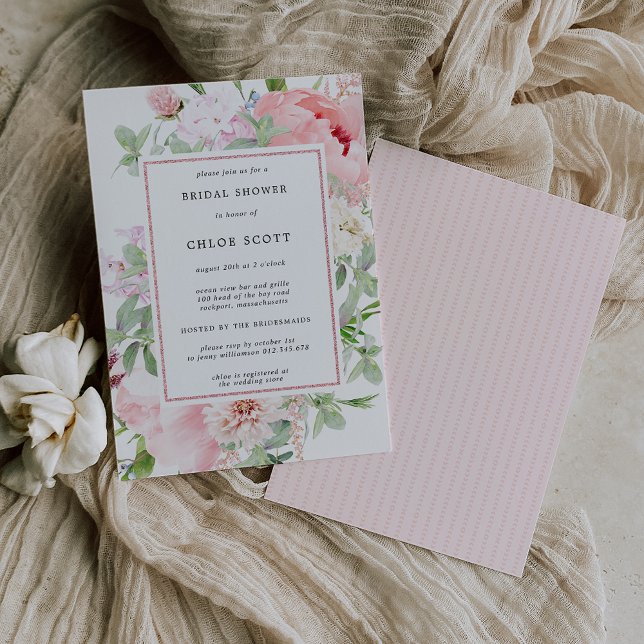 Invitation Fête des mariées végétale rose de Peony (Créateur téléchargé)