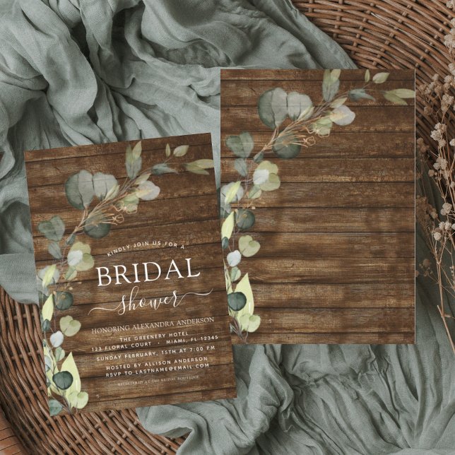 Invitation Fête des mariées Verdure Eucalyptus Bois rustique (Créateur téléchargé)