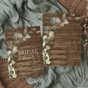 Invitation Fête des mariées Verdure Eucalyptus Bois rustique
