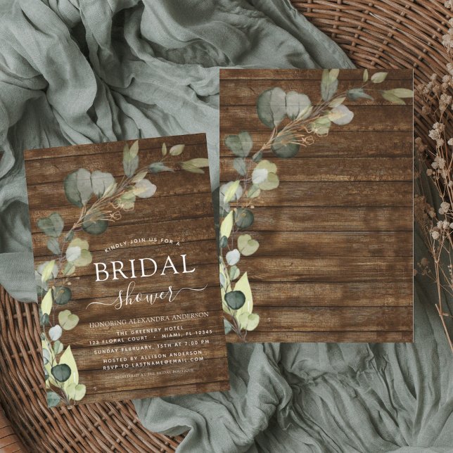 Invitation Fête des mariées Verdure Eucalyptus Bois rustique (Créateur téléchargé)