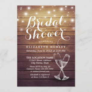 Invitation Fête des mariées Verres Champagne Lumières à corde