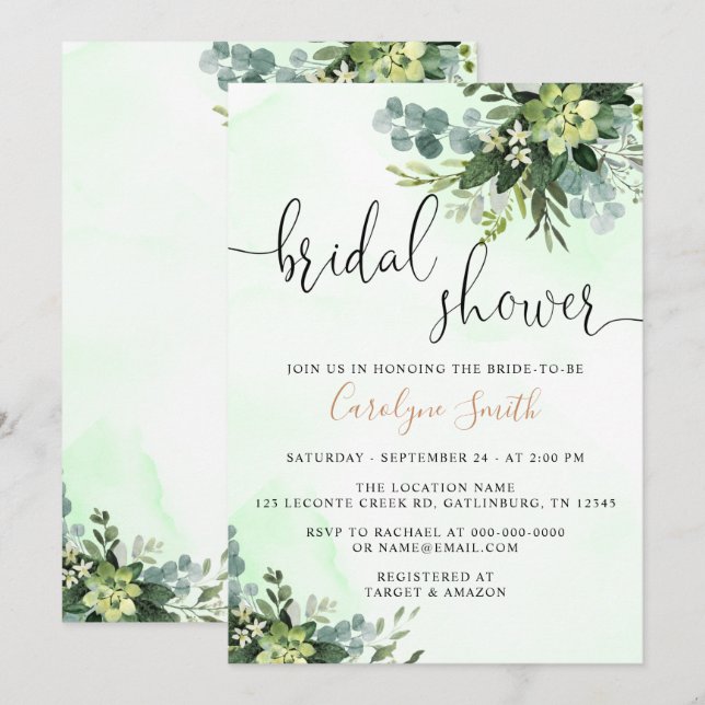 Invitation Fête des mariées verte (Devant / Derrière)