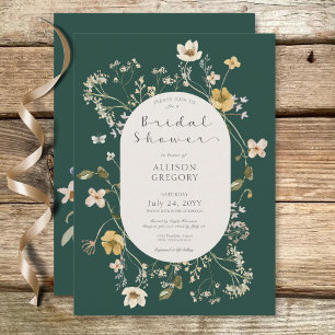 Invitation Fête des mariées verte du cadre Fleur sauvage rust