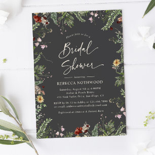 Invitation Fête des mariées verte Fleur sauvage Gris Charbon