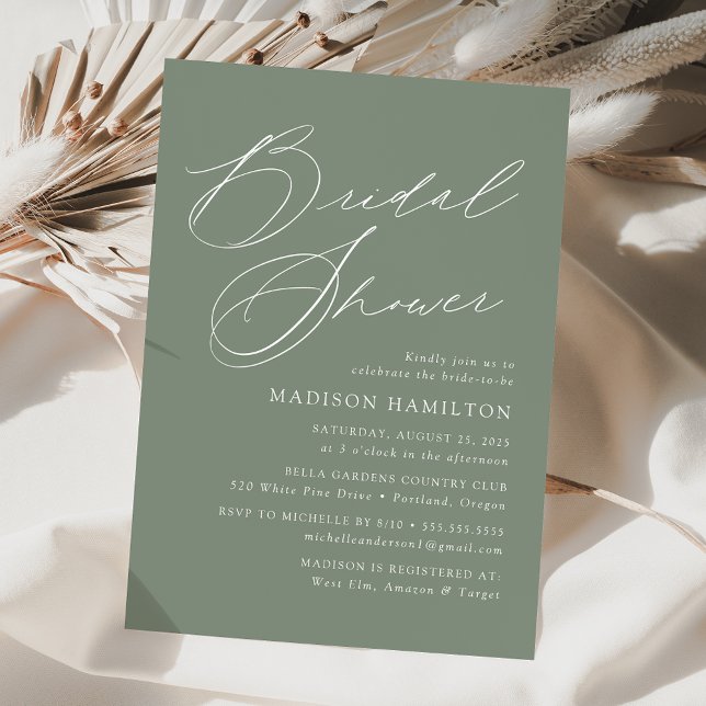 Invitation Fête des mariées verte moderne élégant Script Sage (Créateur téléchargé)