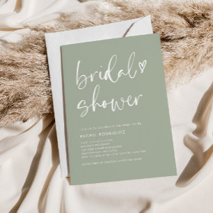 Invitation Fête des mariées verte simple Boho manuscrite