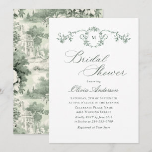 Invitation Fête des mariées verte Victorian Ornate Grace Sage