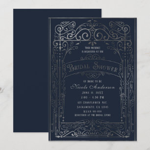 Invitation Fête des mariées victorienne Vintage bleu marine e