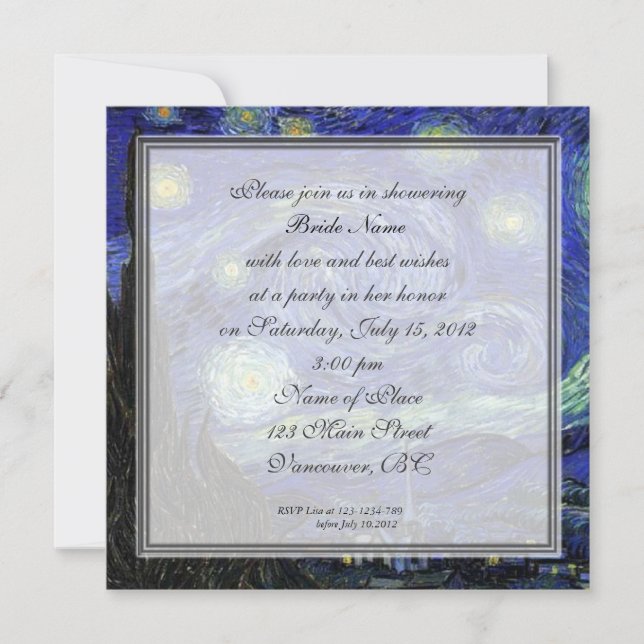 Invitation Fête des mariées, Vincent van Gogh, Starry Night (Devant)